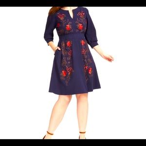 EShakti Navy Embroidered Dress (with pockets!)